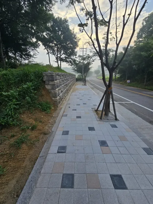 도로변 보행로 신설 보도블럭 시공 완공 이후 포인트 블럭